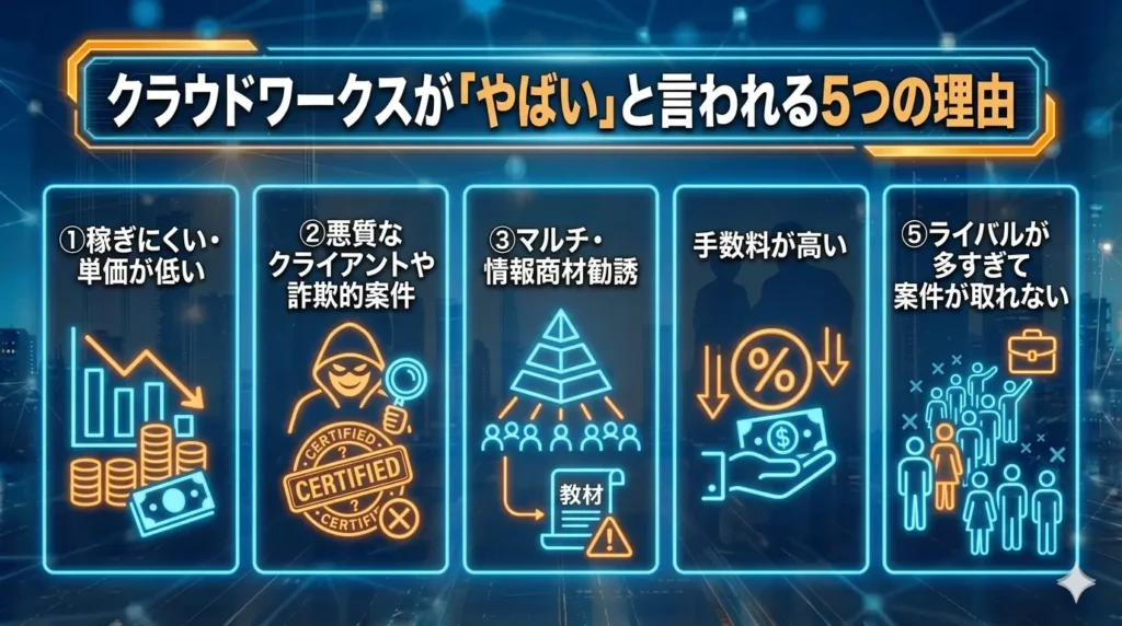 クラウドワークスがやばいと言われる5つの理由と対策