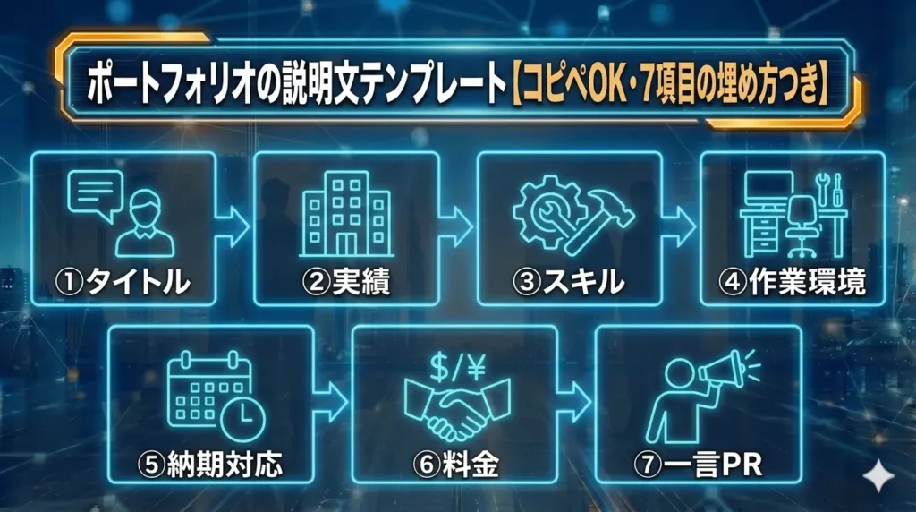 ポートフォリオの説明文テンプレート【コピペOK・7項目の埋め方つき】