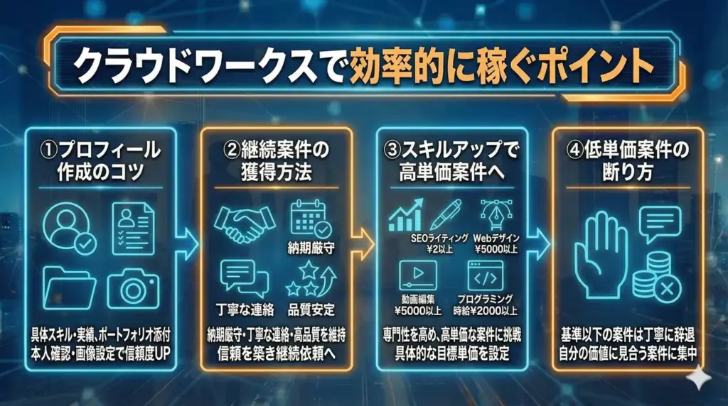 クラウドワークスで効率的に稼ぐポイント