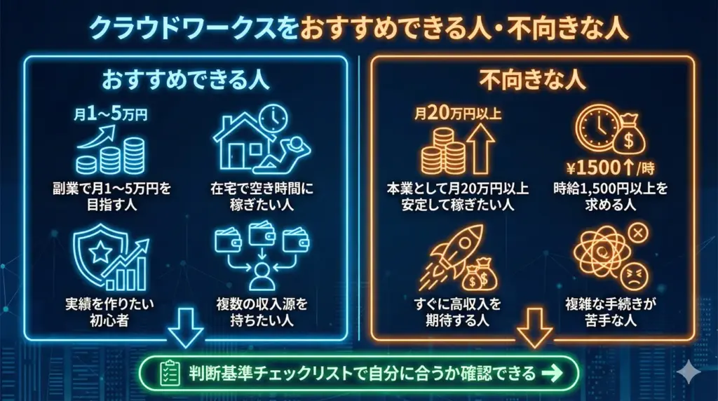 クラウドワークスをおすすめできる人・不向きな人