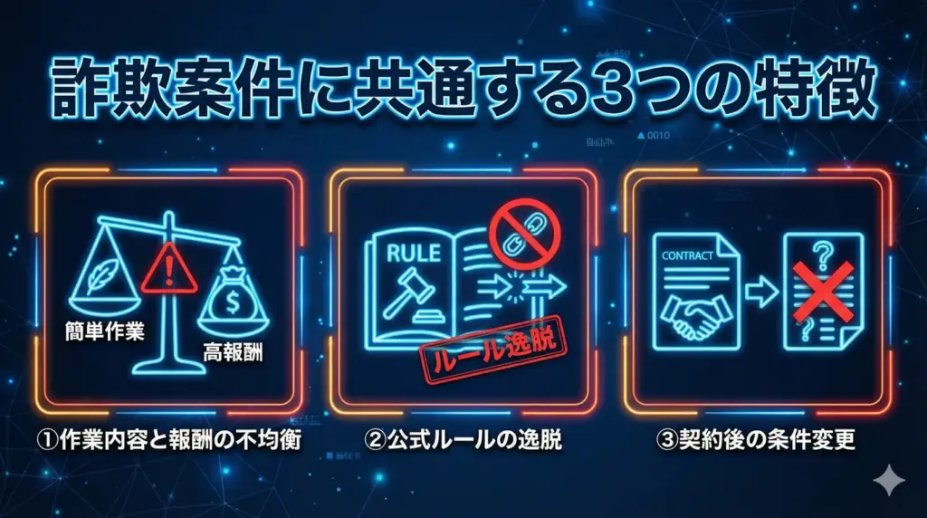 詐欺案件に共通する3つの特徴