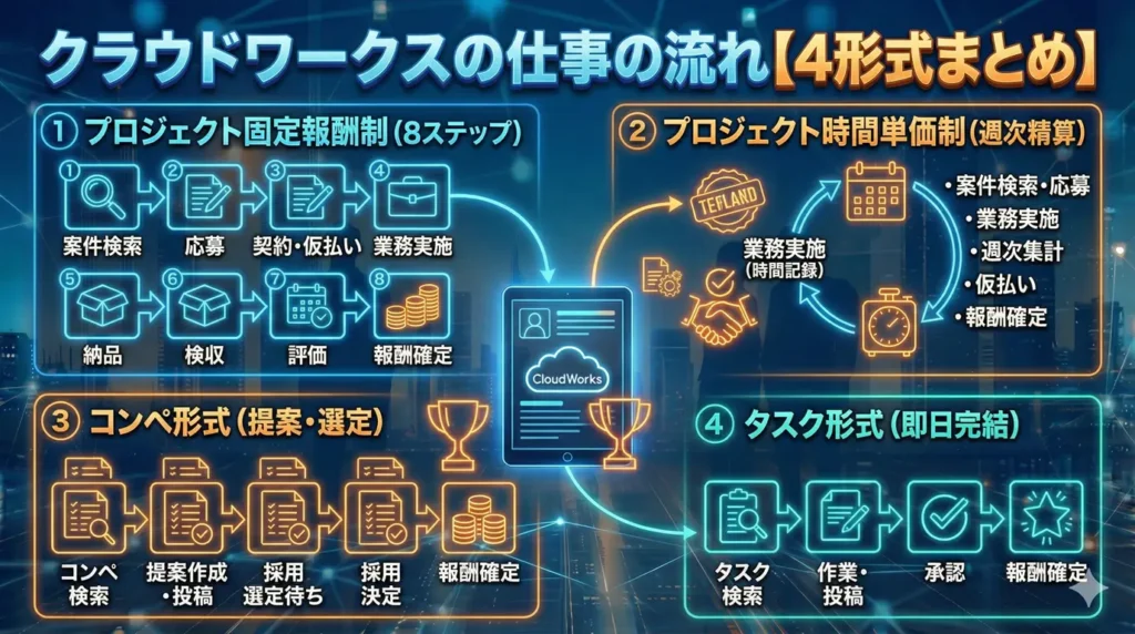 クラウドワークスの仕事の流れ【4形式まとめ】