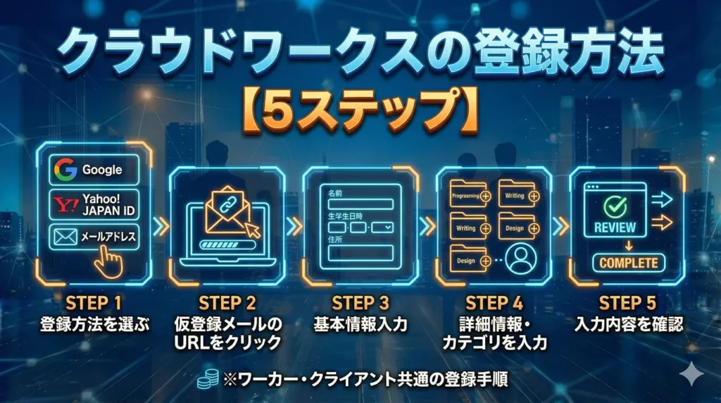 クラウドワークスの登録方法【5ステップ】