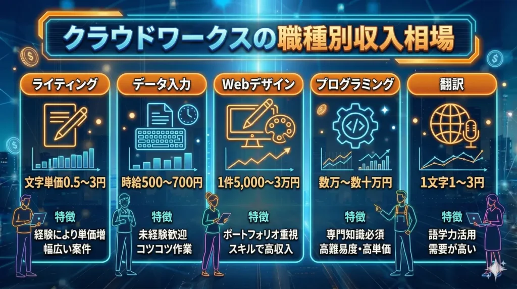 クラウドワークスの職種別収入相場