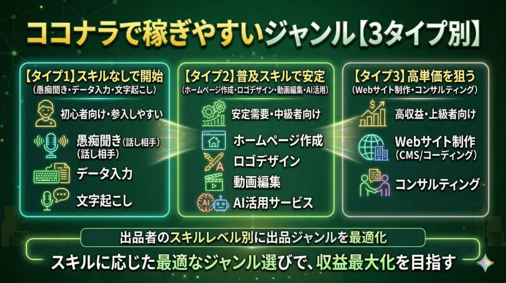 ココナラで稼ぎやすいジャンル【3タイプ別】