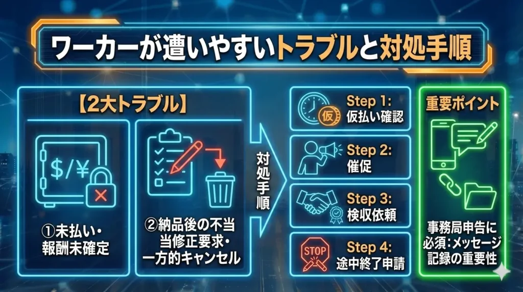 ワーカーが遭いやすいトラブルと対処手順