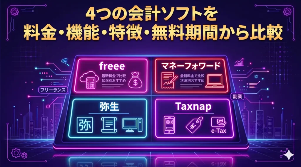 4つの会計ソフトを料金・機能・特徴・無料期間から比較