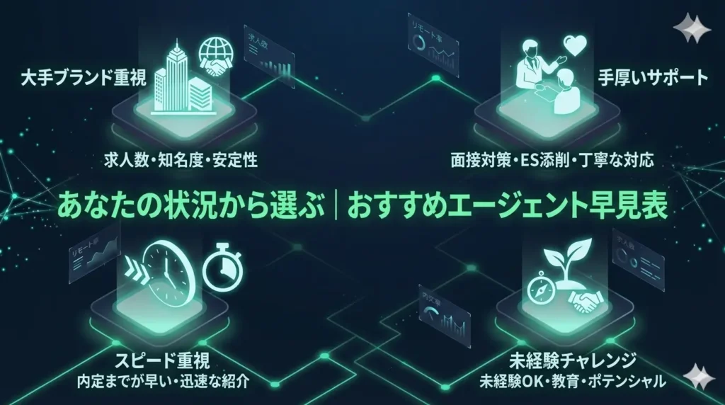 あなたの状況から選ぶ｜おすすめエージェント早見表