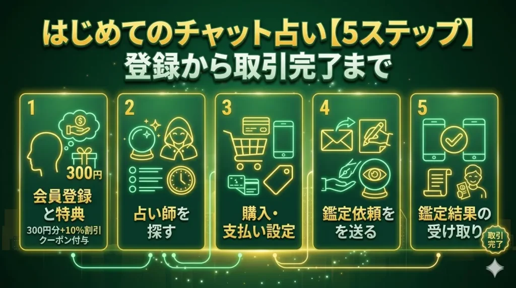 はじめてのチャット占い【5ステップ】登録から取引完了まで