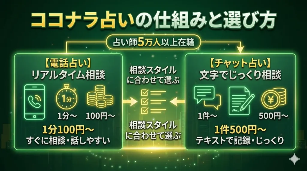 ココナラの2つの占いスタイルとは？使い方・料金・占い師選びまで徹底解説