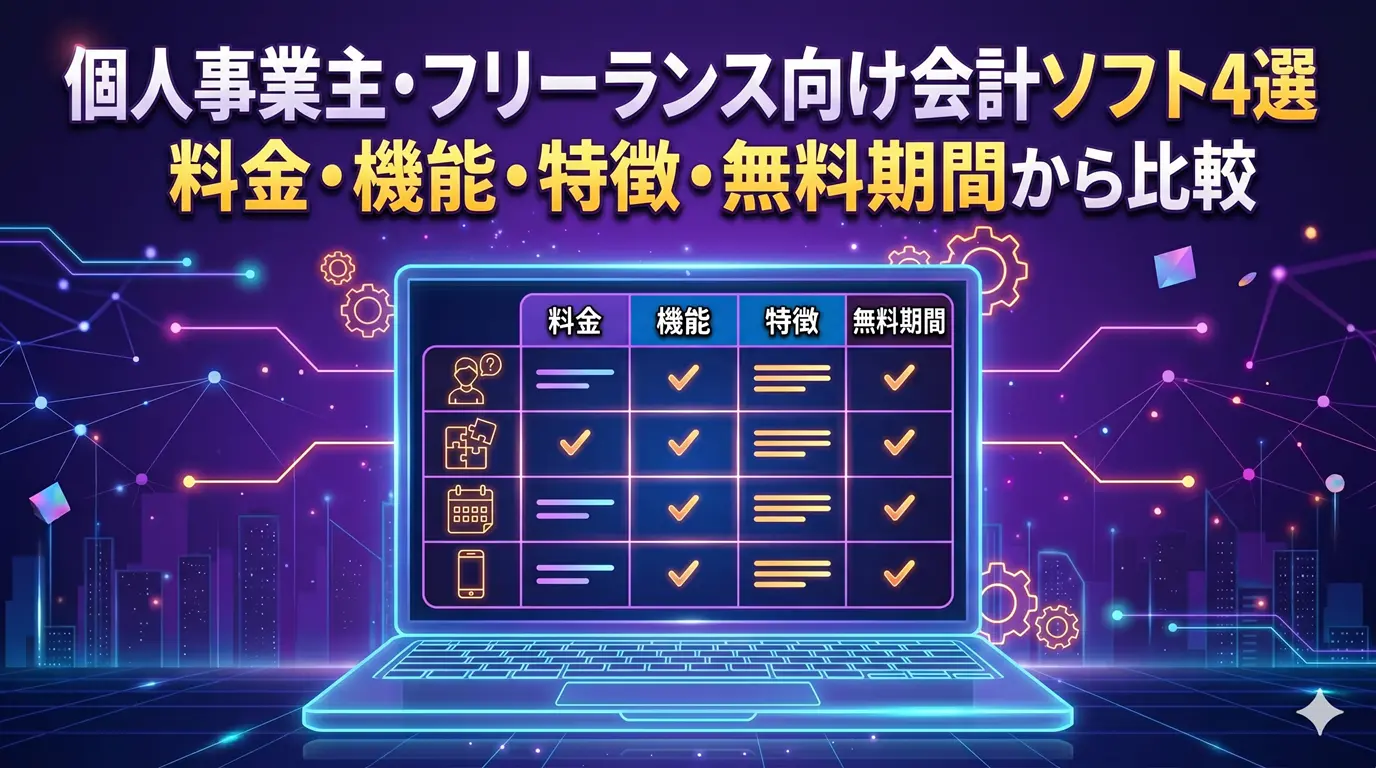 個人事業主・フリーランス向け会計ソフト4選｜料金・機能・特徴・無料期間から比較
